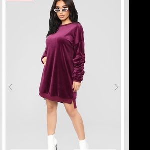 Cozy Velour Dress - Burgundy